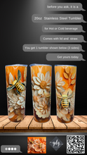 Load image into Gallery viewer, 3D Yellow Bee and Flower -  20 oz  Stainless Steel Skinny Tumbler with lid and straw.
