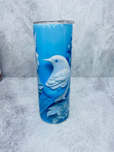 Load image into Gallery viewer, 3D Blue Bird with flowers-  20 oz  Stainless Steel Skinny Tumbler with lid and straw.
