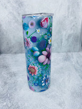Load image into Gallery viewer, 3D colorful flowers -  20 oz  Stainless Steel Skinny Tumbler with lid and straw.
