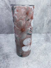 Load image into Gallery viewer, 3D Pink Flowers -  20 oz  Stainless Steel Skinny Tumbler with lid and straw.
