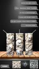 Load image into Gallery viewer, 3D Skulls -  20 oz  Stainless Steel Skinny Tumbler with lid and straw.
