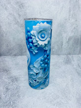 Load image into Gallery viewer, 3D Blue Bird with flowers-  20 oz  Stainless Steel Skinny Tumbler with lid and straw.
