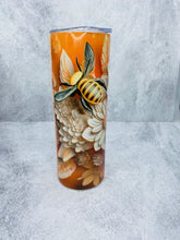 Load image into Gallery viewer, 3D Yellow Bee and Flower -  20 oz  Stainless Steel Skinny Tumbler with lid and straw.
