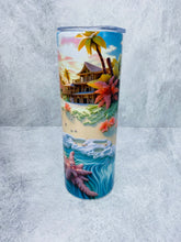 Load image into Gallery viewer, 3D Beach Sunset -  20 oz  Stainless Steel Skinny Tumbler with lid and straw.
