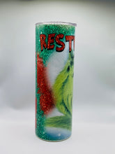 Load image into Gallery viewer, Rested Grinch Face 20 oz skinny Tumbler with lid and straw.
