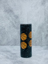 Load image into Gallery viewer, Basketball Glitter - 20 oz  Stainless Steel Skinny Tumbler with Lid and straw.

