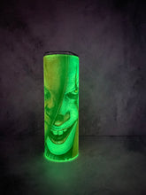 Load image into Gallery viewer, PENNYWISE SCARY CLOWN - GREEN GLOW IN THE DARK 20 oz  Stainless Steel Skinny Tumbler with lid and straw.
