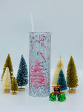 Load image into Gallery viewer, Pink Christmas Tree and Candy Cane - 20 oz  Stainless Steel Skinny Tumbler with lid and straw.
