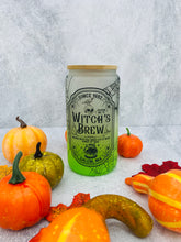 Load image into Gallery viewer, Halloween  - Witch’s Brew Green 16 oz Beer Can Glass with Bamboo Lid and Straw
