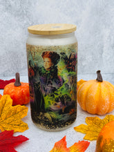 Load image into Gallery viewer, Halloween Hocus Pocus Frosted 16 oz Beer Can Glass with Bamboo Lid and Straw
