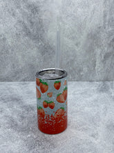 Load image into Gallery viewer, Strawberries - 12 oz. Kid Stainless Steel Sippy Cup with kids handle lid, regular lid and straw.
