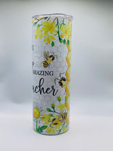 Load image into Gallery viewer, Thank you for being an amazing teacher -  20 oz skinny Tumbler with lid and straw.
