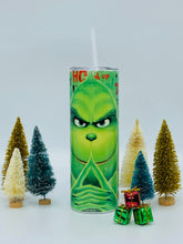 Load image into Gallery viewer, Grinch Face 20 oz Stainless Steel Skinny Tumbler withlid and straw.
