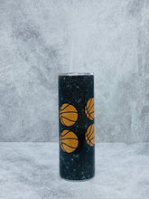 Load image into Gallery viewer, Basketball Glitter - 20 oz  Stainless Steel Skinny Tumbler with Lid and straw.
