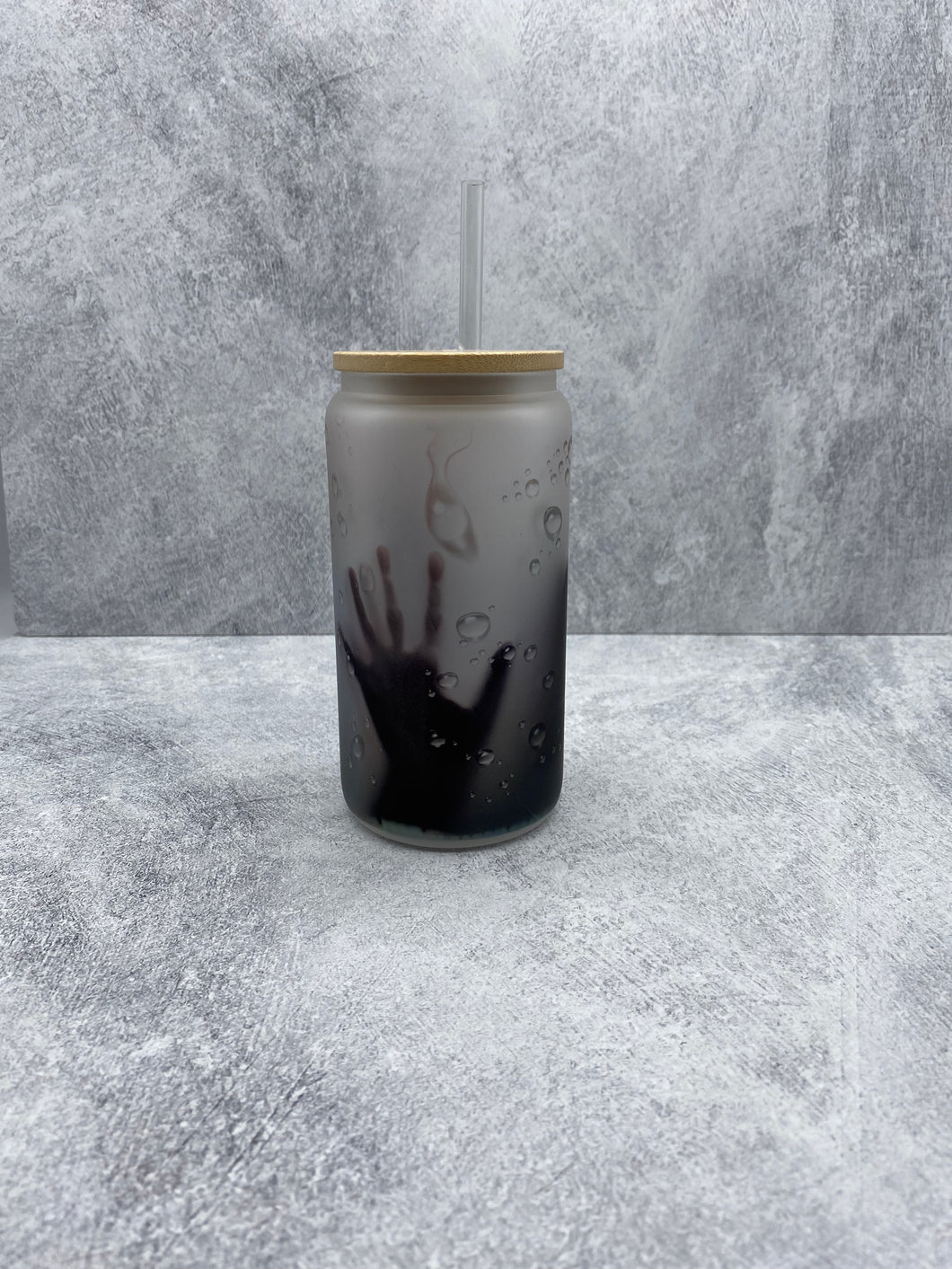 Horror Frosted 16 oz Beer Can Glass with Bamboo Lid and Straw