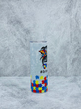 Load image into Gallery viewer, Autism Mom - 20 oz  Stainless Steel Skinny Tumbler with Lid and straw.
