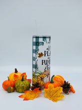 Load image into Gallery viewer, All the plaid and pumpkins and things 20 oz Stainless Steel Skinny Tumbler with lid and straw.
