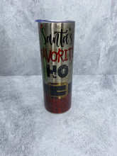 Load image into Gallery viewer, Santa&#39;s Favorite Ho - 20 oz  on SILVER Stainless Steel Skinny Tumbler with straw.
