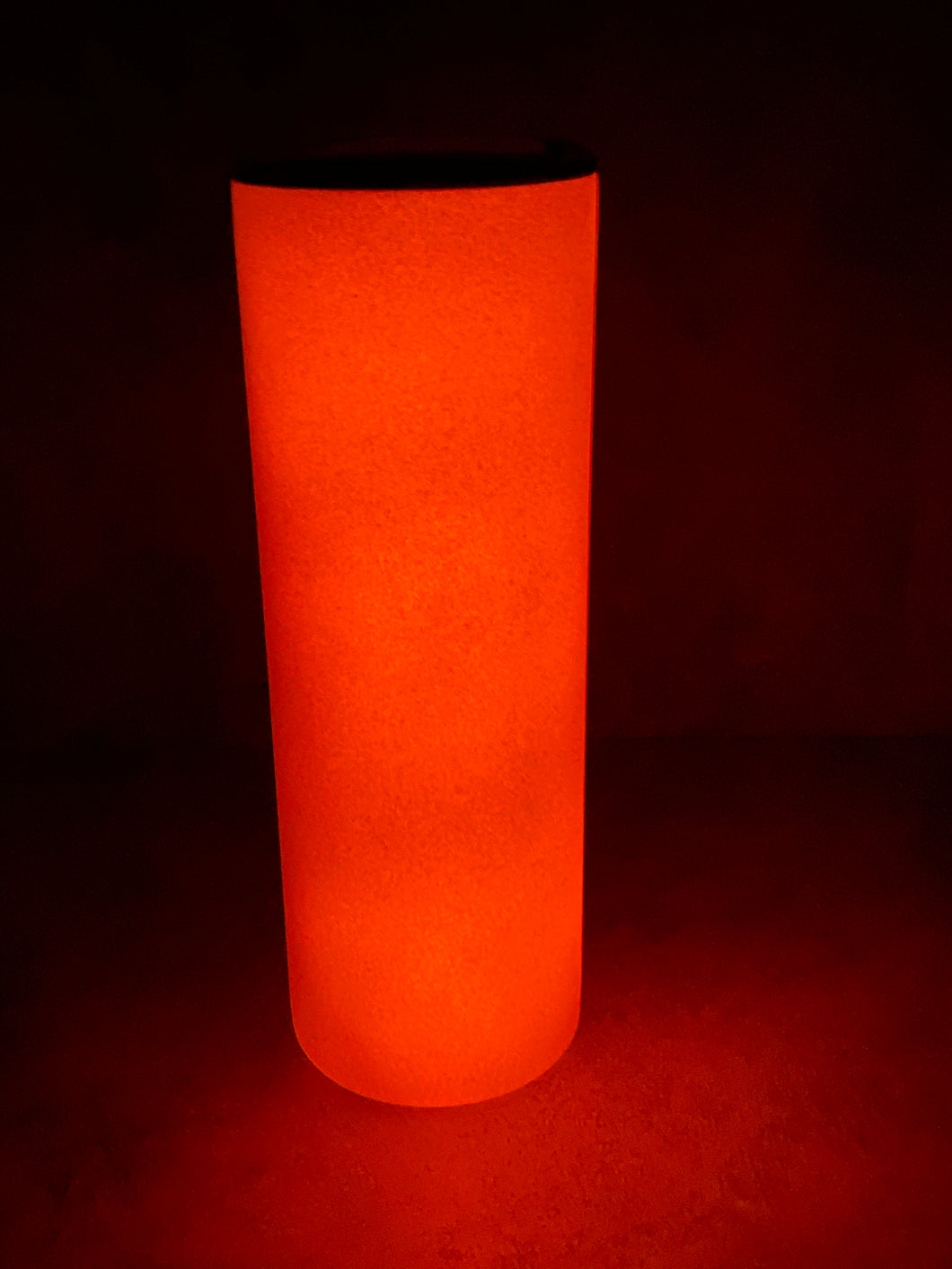 RED/ORANGE GLOW IN THE DARK 20 oz BLANK SUBLIMATION SKINNY STAINLESS STEEL TUMBLER WITH LID AND PLASTIC STRAW.