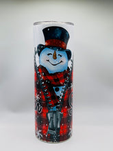 Load image into Gallery viewer, Snowman (zippered) 20 oz skinny Tumbler with straw.
