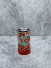 Load image into Gallery viewer, Strawberries - 12 oz. Kid Stainless Steel Sippy Cup with kids handle lid, regular lid and straw.
