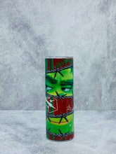 Load image into Gallery viewer, Grinch Barbed Wire 20 oz Stainless Steel Skinny Tumbler with lid and straw.
