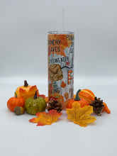 Load image into Gallery viewer, Hello Fall (Style #2) 20 oz  Stainless Steel Skinny Tumbler with Lid and straw.
