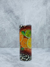 Load image into Gallery viewer, Lemon And Leopard - 20 oz Stainless Steel Skinny Tumbler with lid and straw.
