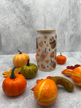 Load image into Gallery viewer, Halloween or Fall - Pumpkin Spice Vibes 16 oz Beer Can Glass with Bamboo Lid and Straw
