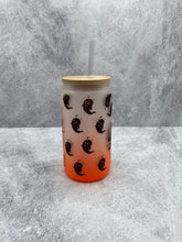 Load image into Gallery viewer, Halloween  - Bats and Ghosts on Orange 16 oz Beer Can Glass with Bamboo Lid and Straw
