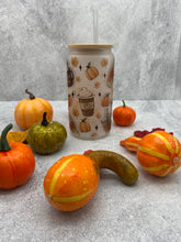 Load image into Gallery viewer, Halloween or Fall - Pumpkin Spice Vibes 16 oz Beer Can Glass with Bamboo Lid and Straw
