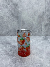 Load image into Gallery viewer, Strawberries - 12 oz. Kid Stainless Steel Sippy Cup with kids handle lid, regular lid and straw.
