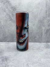 Load image into Gallery viewer, PENNYWISE SCARY CLOWN - GREEN GLOW IN THE DARK 20 oz  Stainless Steel Skinny Tumbler with lid and straw.
