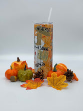 Load image into Gallery viewer, Hello Fall (Style #2) 20 oz  Stainless Steel Skinny Tumbler with Lid and straw.
