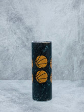 Load image into Gallery viewer, Basketball Glitter - 20 oz  Stainless Steel Skinny Tumbler with Lid and straw.
