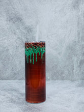 Load image into Gallery viewer, Red with Green Glitter Drip  - 20 oz Stainless Steel Skinny Tumbler with lid and straw.

