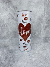 Load image into Gallery viewer, Valentine Kisses  - 20 oz. Stainless Steel Skinny Tumbler with lid and straw.
