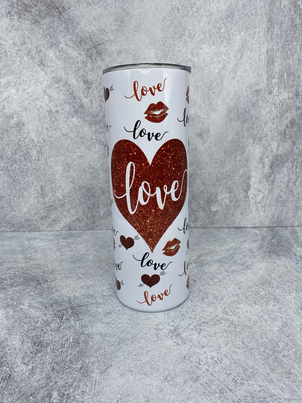 Valentine Kisses  - 20 oz. Stainless Steel Skinny Tumbler with lid and straw.
