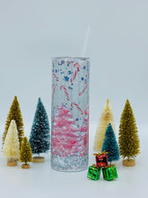 Load image into Gallery viewer, Pink Christmas Tree and Candy Cane - 20 oz  Stainless Steel Skinny Tumbler with lid and straw.
